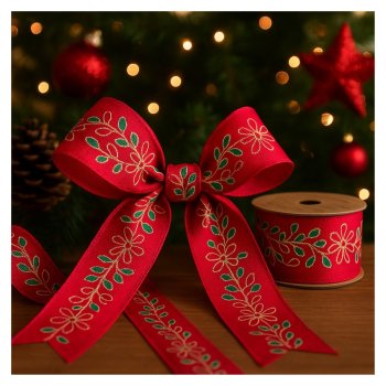 Fita Decorativa Vermelha Estampada com Glitter - 9,14m