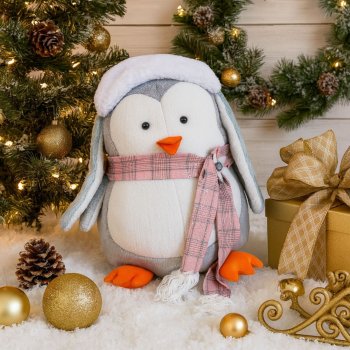 Boneco Pelucia Pinguim com Gorro - 45cm