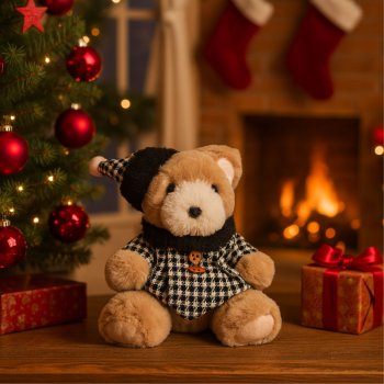 Enfeite Natalino Urso com Roupa Xadrez - 17cm