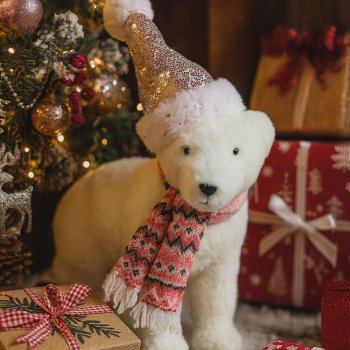 Enfeite Natalino Urso Polar com Cachecol Rosa - 40cm