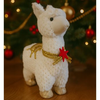 Lhama de Pelucia Com Gliter Dourado Decorativo-29cm