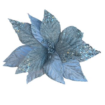 Flor Natalina Cinza com Glitter - 26cm