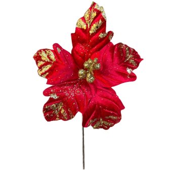 Flor Natalina Vermelha com Dourado - 15cm