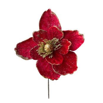 Flor Natalina Vermelho com Dourado - 20cm
