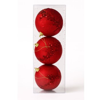 Bola Decorada Aveludada Vermelha com Glitter Box com 3 - 8cm