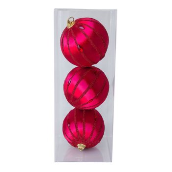Bola Decorada Flocada Vermelha Box com 3 - 8cm
