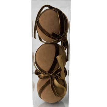 Bola Decorada Aveludada Marrom com Laço Box com 3 - 8cm