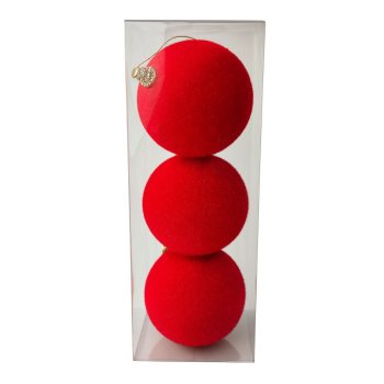 Bola Decorada Aveludada Vermelha Box com 3 - 8cm