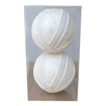 Bola Decorada Branca com Glitter Box com 2 - 10cm