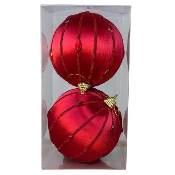 Bola Decorada Flocada Vermelha Box com 2 - 10cm