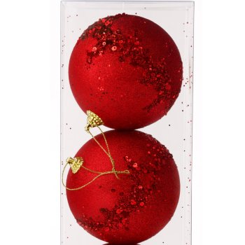 Bola Decorada Aveludada Vermelha com Glitter Box com 2 - 10cm
