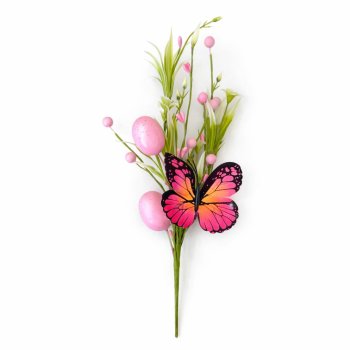 Galho Decorativo Páscoa Borboleta Rosa 35cm