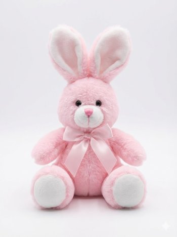 Coelho de Pelucia com Laço Rosa