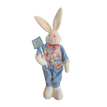 Coelho de Pelucia Macacão Azul e Colete florido 70cm