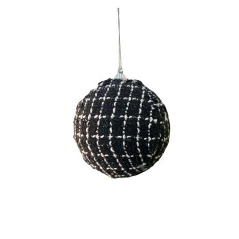 Bola Decorativa De Tecido Branca e Preta 10cm