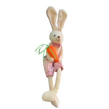Coelho com Macacão Roupinha Xadrez Rose com Cenoura Pelúcia 42cm